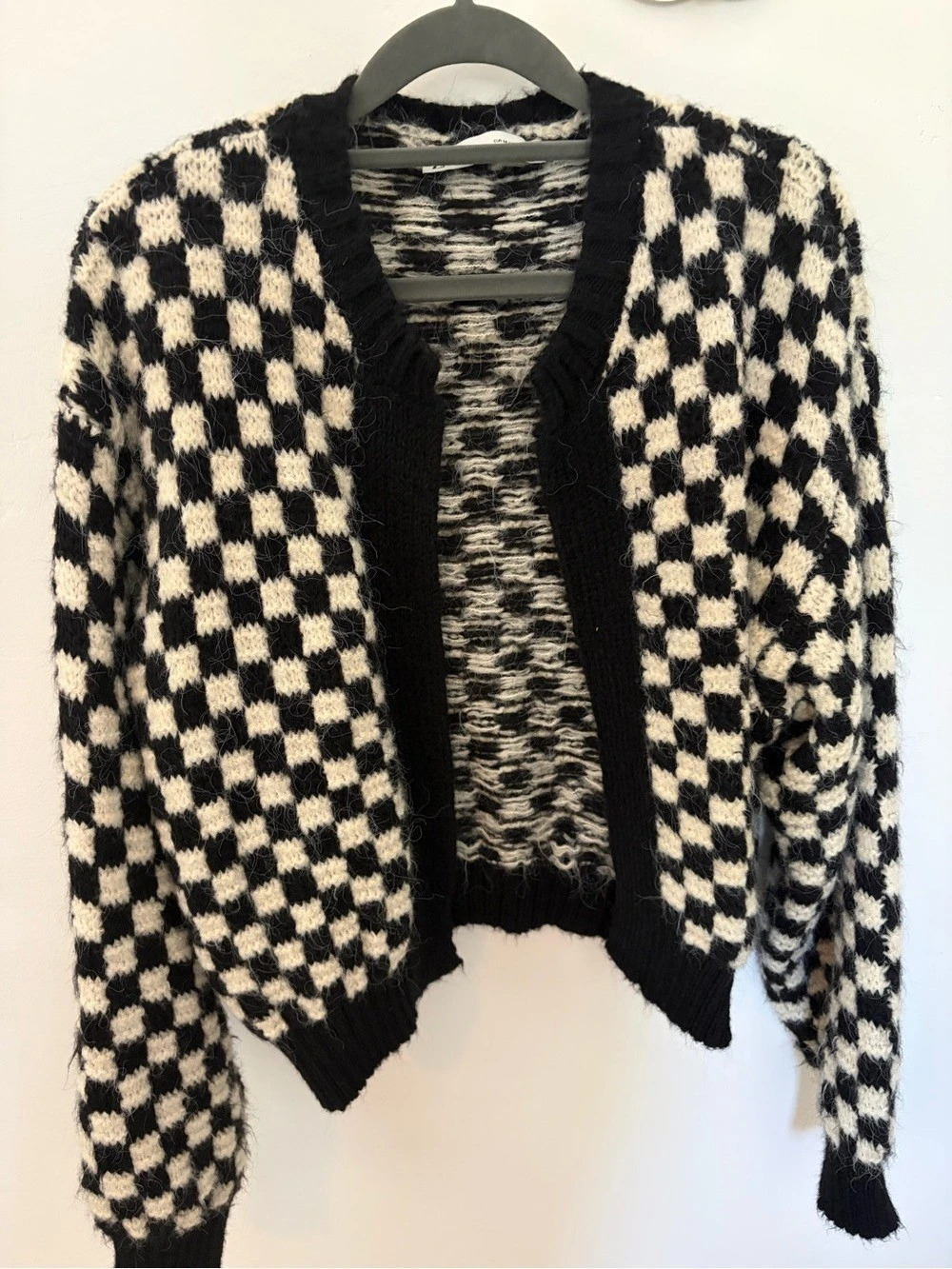 Zara Checkered Cardigan in Black & Cream